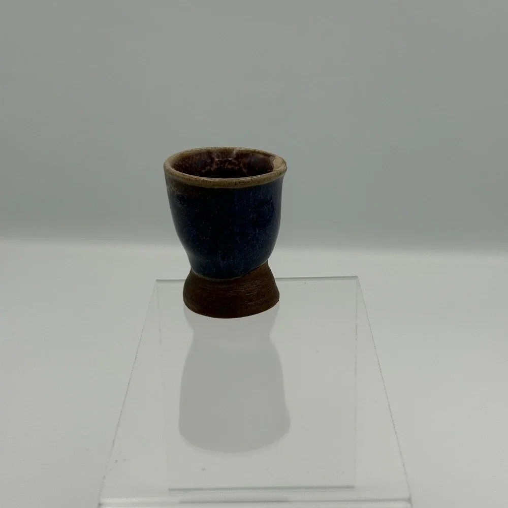 Handmade Studio Pottery Bowl Cup Set Purple Blue Drip Glaze Ceramic Wabi Sabi